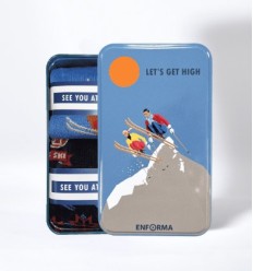 EnForma ski socks in metal box